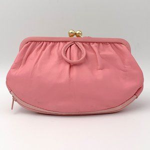 Vintage-style Small Leather Clutch with Coin Purse - Pink